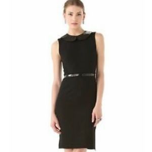 Alice + Olivia Leather Collar Sheath Pencil Black Sleeveless Dress Size 2